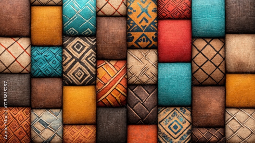 Aufkleber Colorful Textured Patterns on Squares Displayed in Modern Design