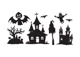 Spooky Halloween Silhouettes, Halloween on a white background.