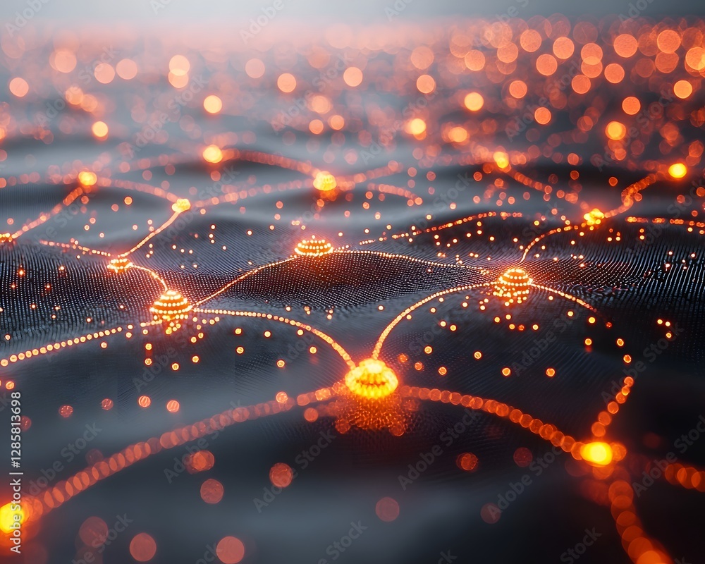 Poster glowing digital network of interconnected data nodes symbolizing business information flow