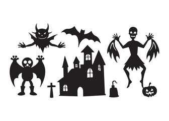 Spooky Halloween Silhouettes, Halloween on a white background.