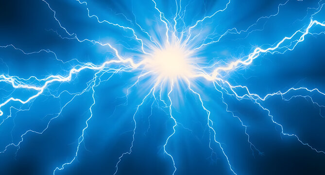 Electric blue plasma energy bursts background. High-voltage streaks arcing in an explosive display