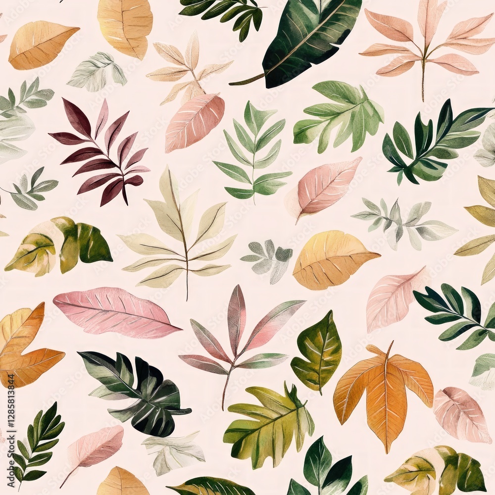 Fototapete colorful leaf patterns on light background for design use