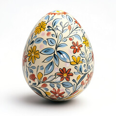 Colorful Easter egg with floral patterns on white background