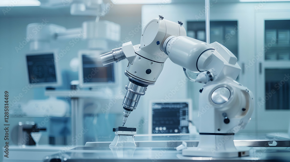 Poster advanced robotic arm performing precise tasks in a modern laboratory setting with equipment