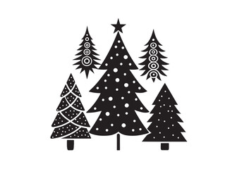 Christmas Tree Collection, Set of Christmas tree vector black icon