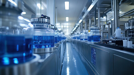 A chemical processing factory with automated mixing and refining stations