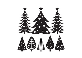 Christmas Tree Collection, Set of Christmas tree vector black icon