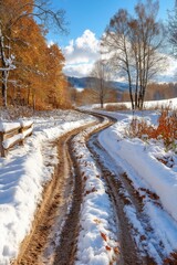 Obraz premium Snowy Mountain Road