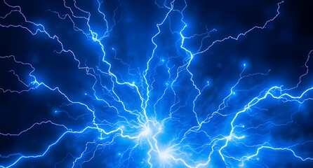 Electric blue plasma energy bursts background. High-voltage streaks arcing in an explosive display