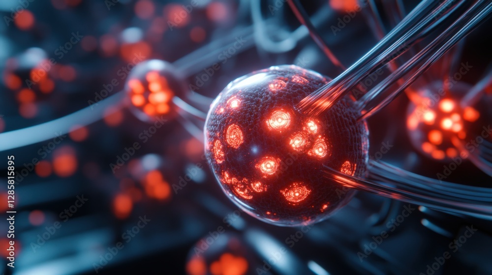 Poster exploring quantum particles science event laboratory digital art abstract environment close-up viewp
