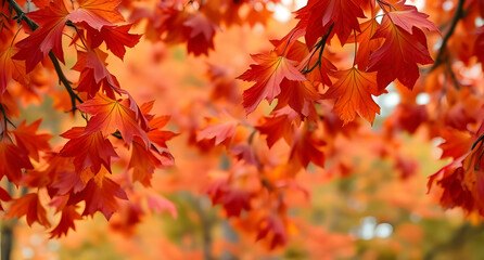 Falling autumn leaves background. Rich reds, oranges, and yellows twirling in mid-air