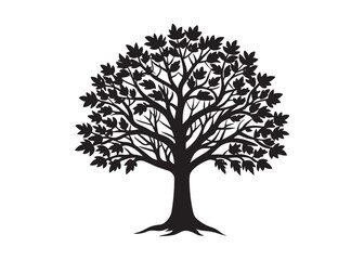 Obraz premium Tree silhouette, black tree icon, tree vector, leafy tree