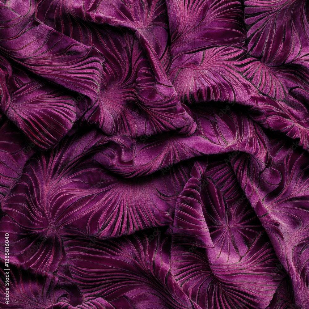 Aufkleber elegant purple fabric with intricate leaf patterns and textures