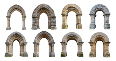 Decorative Architectural Arches in Various Styles and Textures, isolated on transparent background