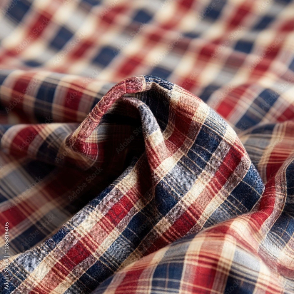 Leinwandbilder close-up of soft red and blue checkered fabric with texture patterns