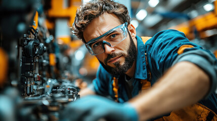 A disabled worker in an automotive factory using a robotic exoskeleton for support