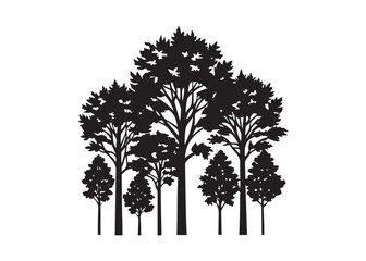 Fototapeta premium Tree silhouettes, forest icons, black trees, landscape graphics, vector illustrations