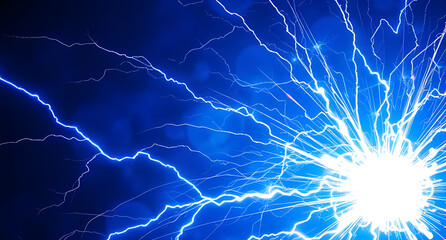 Electric blue plasma energy bursts background. High-voltage streaks arcing in an explosive display