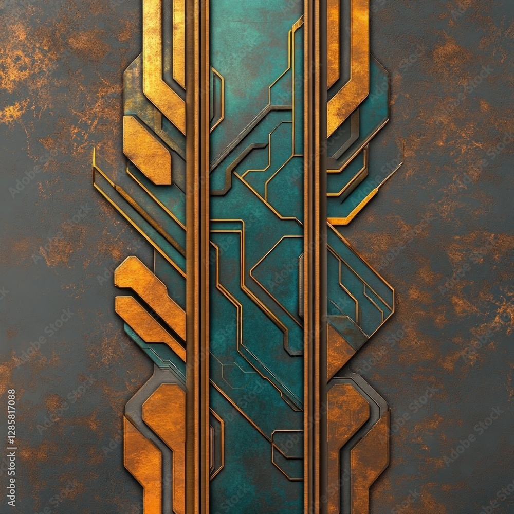 Poster Abstract Metallic Background with Geometric Patterns and Textures