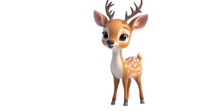 Cute animated deer character standing confidently with a playful expression, perfect for children's stories or animations