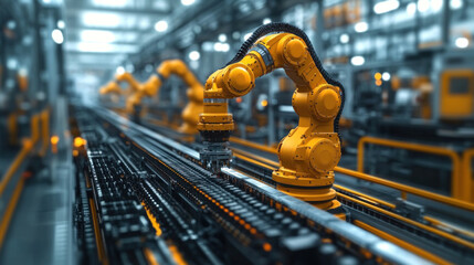A futuristic AI-driven factory adjusting production schedules based on global demand trends