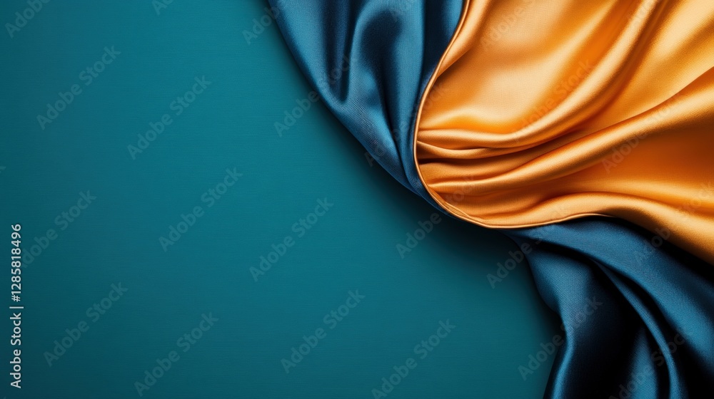 Poster elegant silks in blue and gold draped fabric for background use