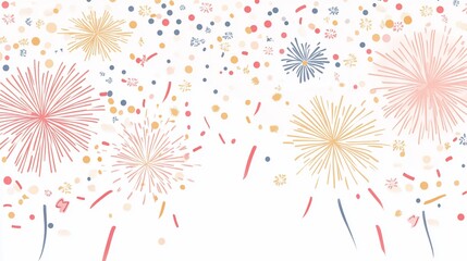 Celebration with colorful fireworks and confetti on a white background for festive occasions
