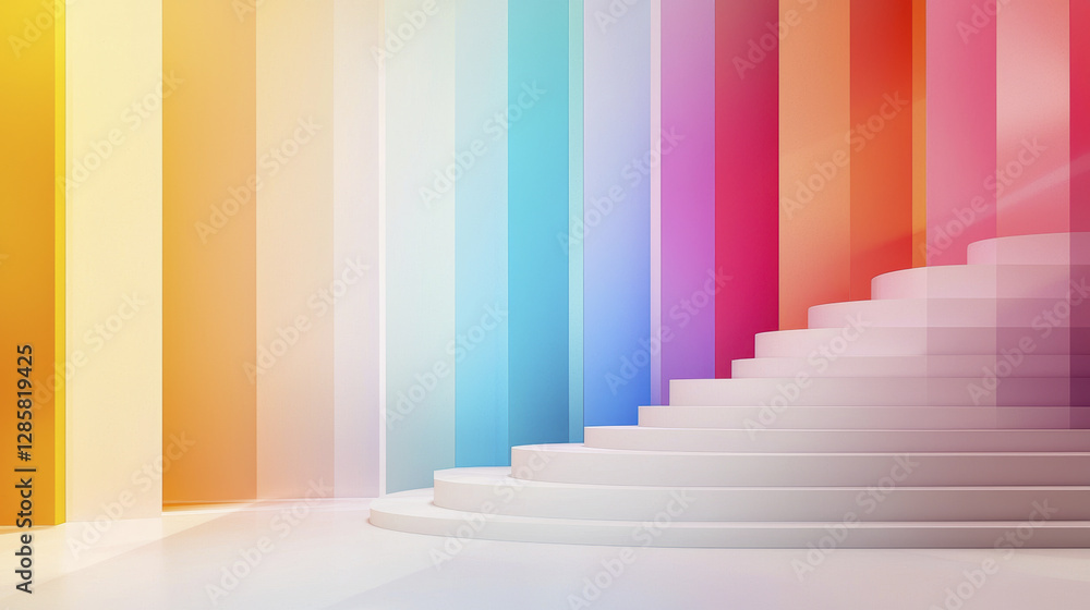 Poster surreal podium with colorful gradient background and steps, creating vibrant atmosphere