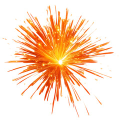 A Strong Orange Flame from a Firework Display Bursting with Orange and Yellow Sparks Isolated on Transparent Background