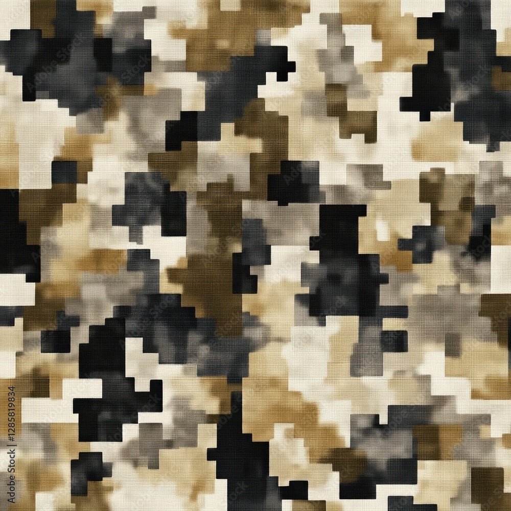 Poster Abstract Digital Camouflage Pattern in Neutral Colors and Shades