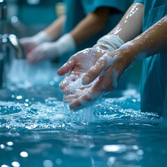 Fototapeta premium Surgeons washing hands, surgical scrub, hospital, hygiene
