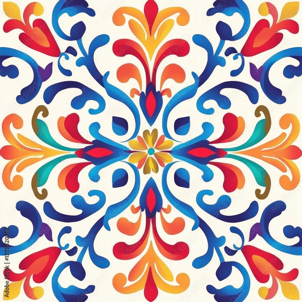 Poster colorful floral pattern design with swirls and curved lines