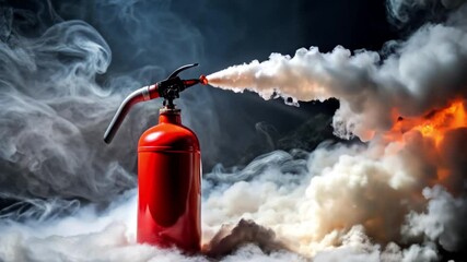 Fire Extinguisher in Action Being Used to Control Smoke in an Indoor Emergency Situation - VDO
