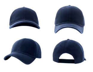 set of four sports dark blue cap isolated on a transparent background .
