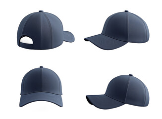 set of four sports dark blue cap isolated on a transparent background .