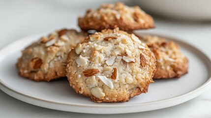 Delicious Coconut Almond Cookies on a White Plate