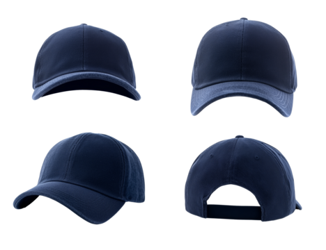 set of four sports dark blue cap isolated on a transparent background .