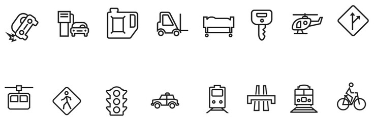 a set of icons depicting various types of transportation, vector illustration of a set of icons for design