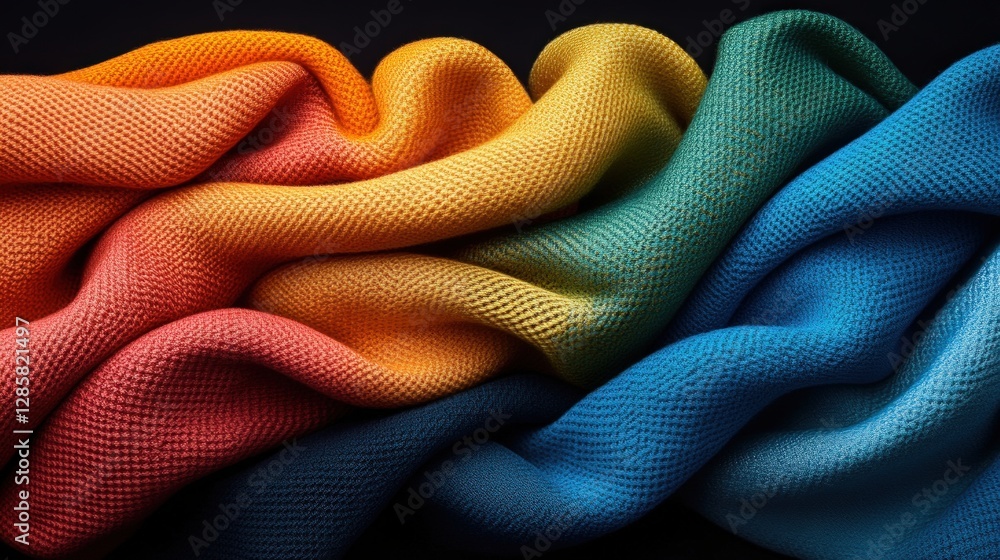 Poster vibrant waves of colorful textured fabric in elegant flow