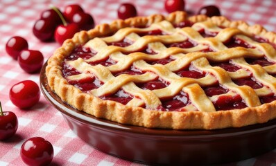 Delicious cherry pie on display