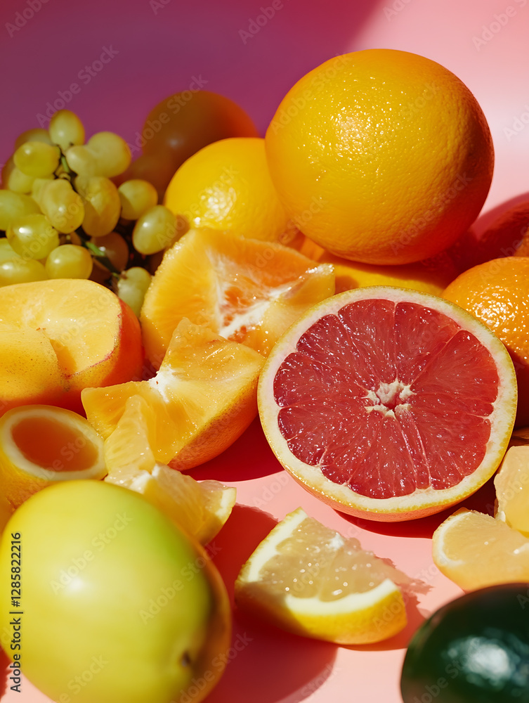 Aufkleber colorful array of fresh citrus fruits on a vibrant background for healthy living : generative ai
