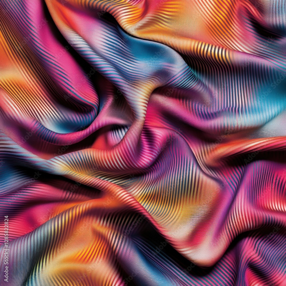 Poster Vibrant Abstract Fabric Texture with Colorful Wave Patterns