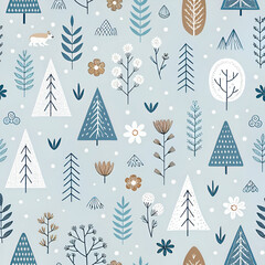 A minimalist Scandinavian abstract design reflecting lagom and hygge. Soft earthy tones, simple Nordic patterns, and natural elements like leaves, waves, and mountains create a sense of balance.