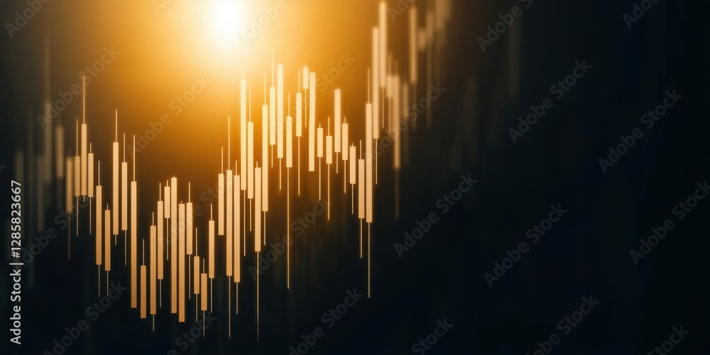 Aufkleber abstract representation of data trends with vertical bars on a dark background, illuminated by a war