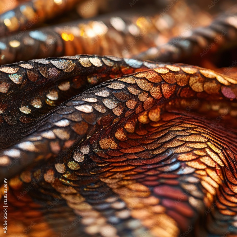 Aufkleber Vibrant Textured Fabric with Shimmering Scale Pattern in Warm Tones