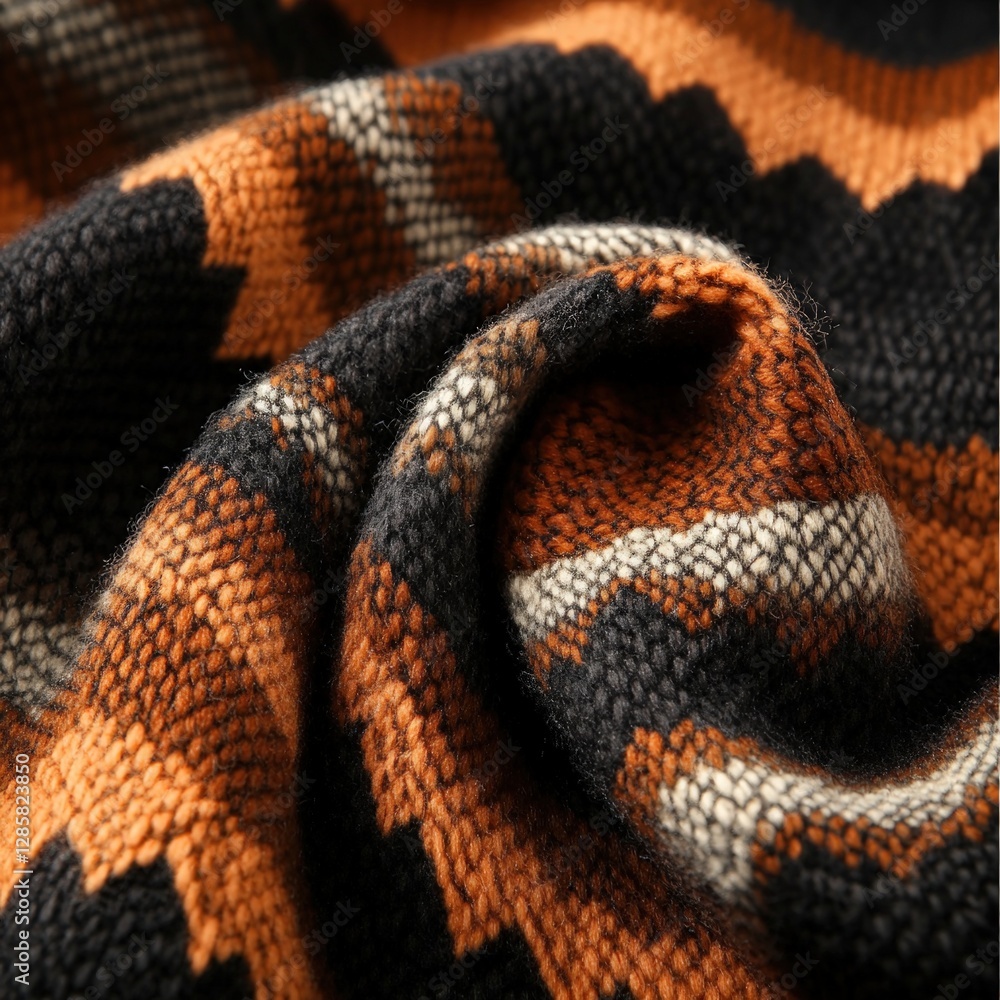 Poster textured knit fabric with geometric patterns in earthy tones