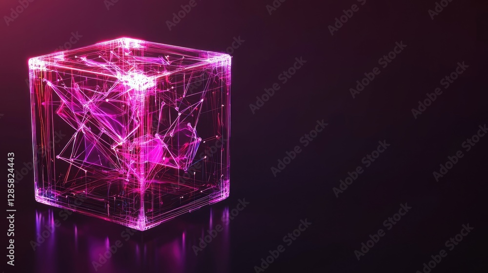 Aufkleber futuristic plexus cube design with neon glow and geometric shapes
