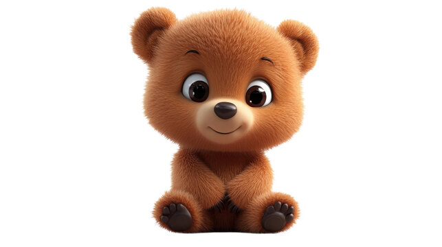 Cute plush teddy bear PNG, soft brown toy bear character with big eyes, isolated on white for kids design