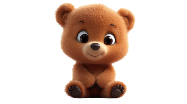 Cute cartoon bear character sitting and smiling, inviting warmth and joy for all ages in a playful style