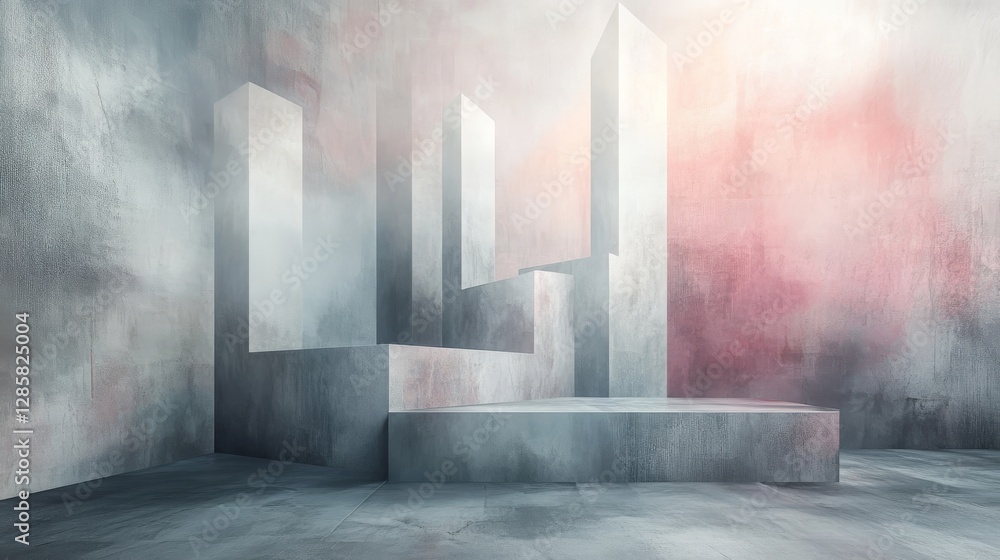 Poster minimalist concrete structure stands in softly lit industrial setting